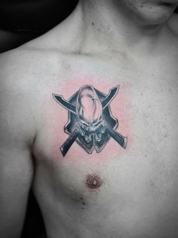 Predator Chest Black and Grey Tattoo